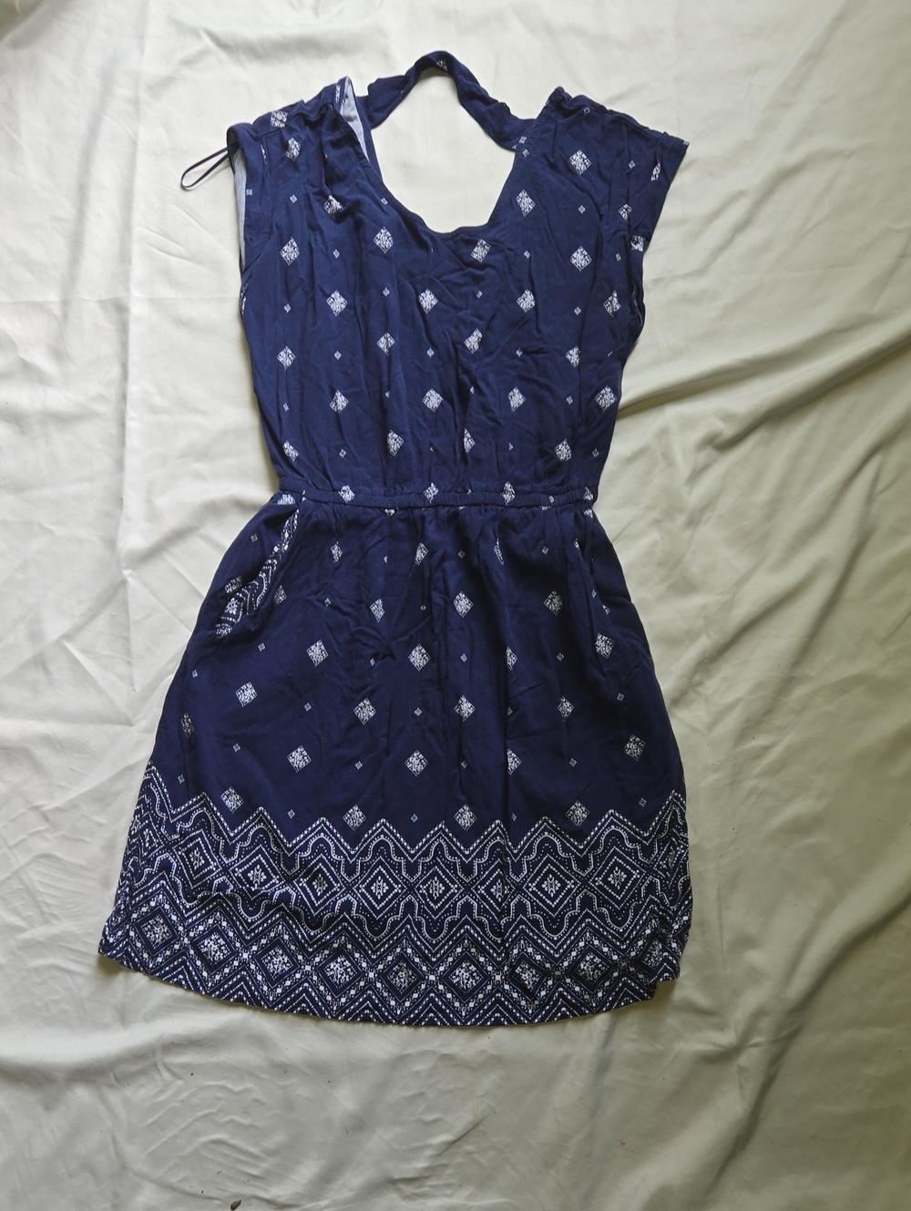 Pink Rose Navy Blue Printed Sleeveless Halter Dress